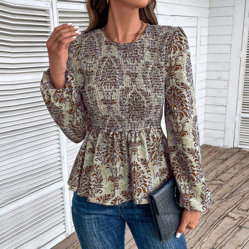 Allover Floral Print Long Sleeve Blouse