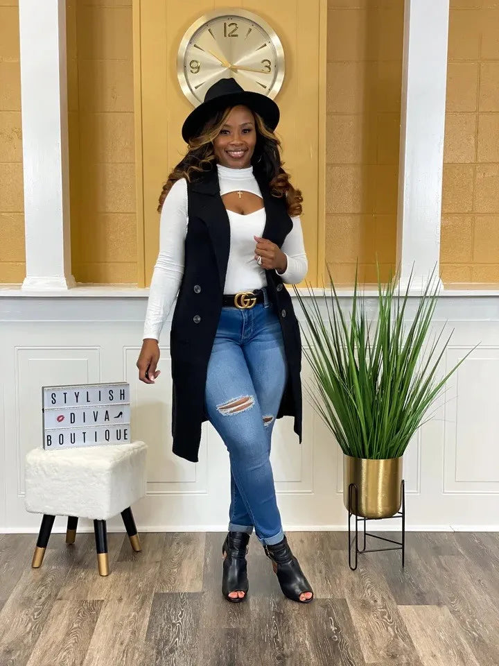 Winter Fall Tops Knitted Breasted Patch Pocket Cardigan Vest