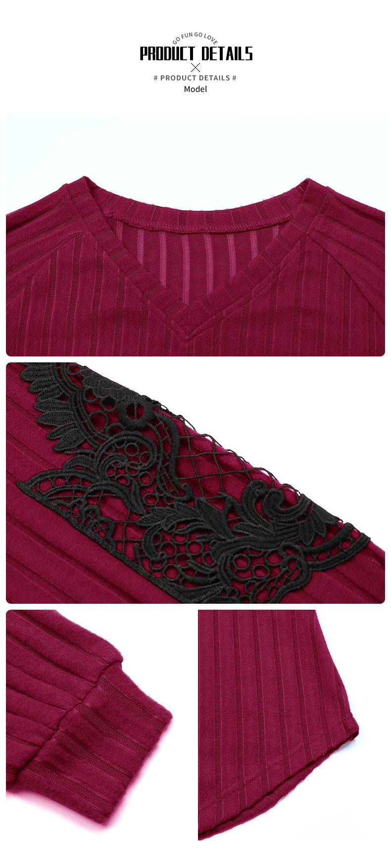 CONTRAST LACE RAGLAN SLEEVE TEE