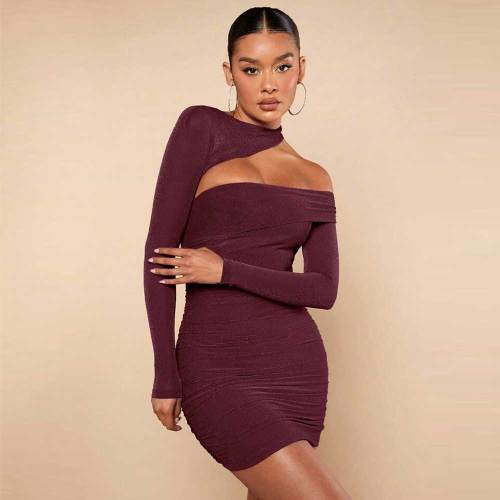 SEXY TWIST FRONT CUT OUT SPLIT CUFF RUCHED BODYCON DRESSES