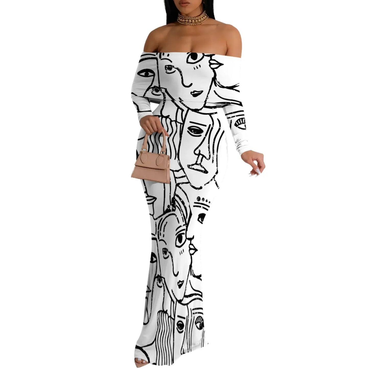Custom Casual Print Off Shoulder Maxi Dresses