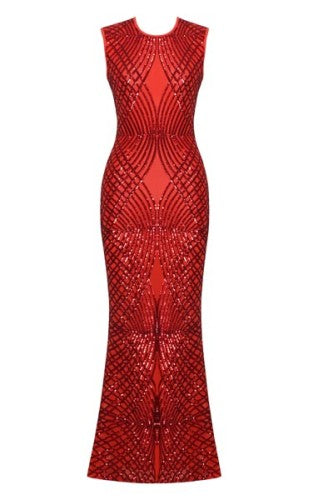 Orange Backless Sequins Slim Maxi Dress L51394