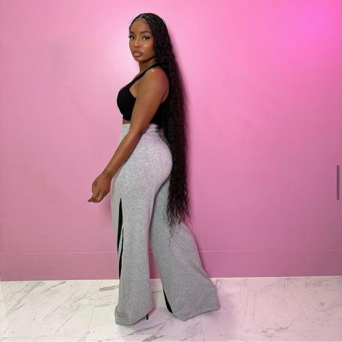 Women's Contrast Color Side Print Casual Drawstring Sweatpants