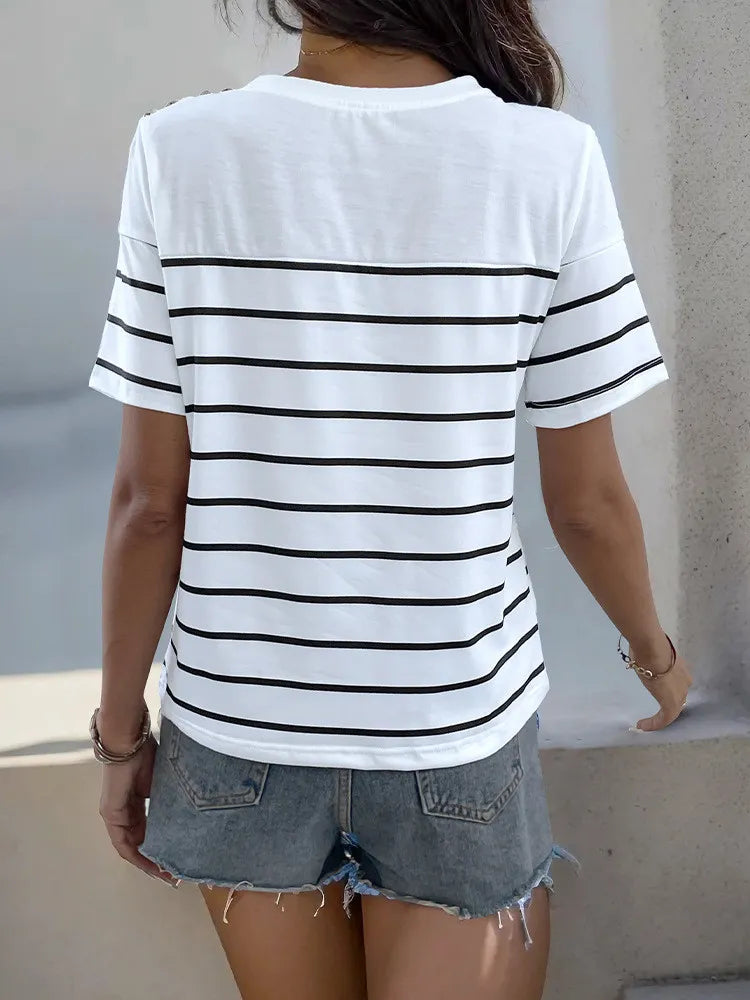 Summer Simple Striped Knitted Round Neck T-shirt