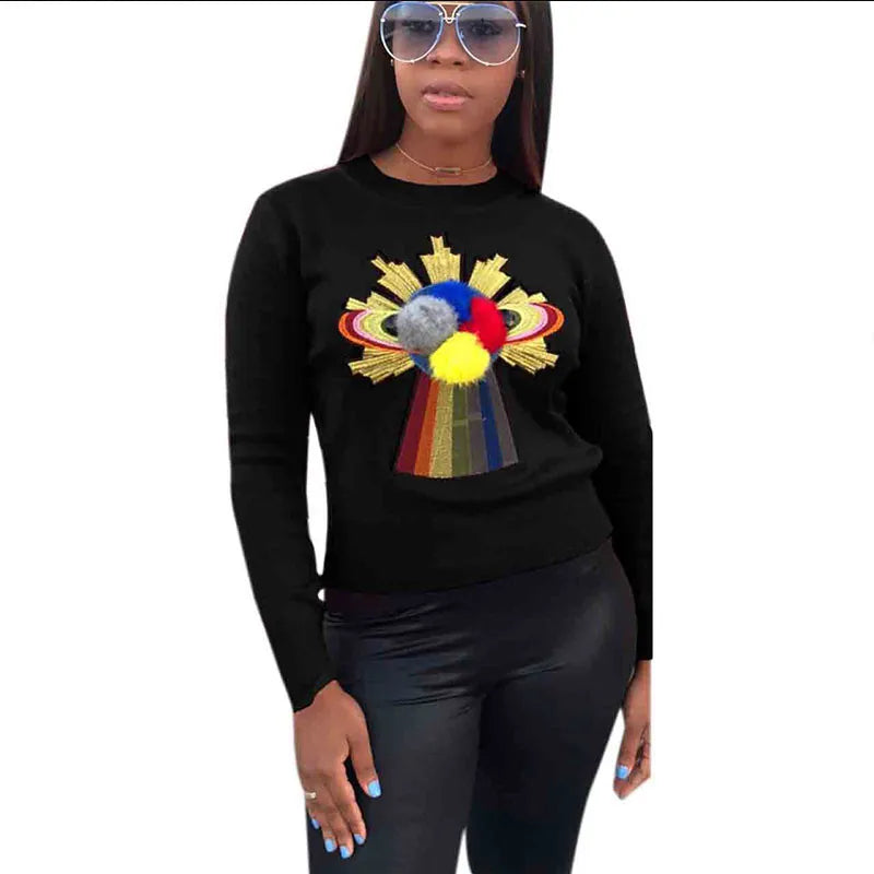 Long Sleeve Patch O-Neck Detailed Sweater