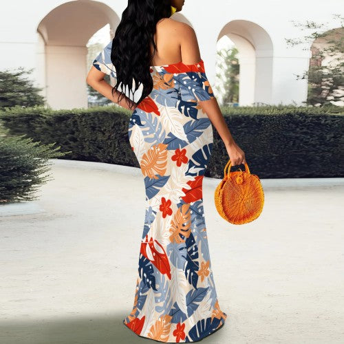 Casual Print Off Shoulder Maxi Dresses