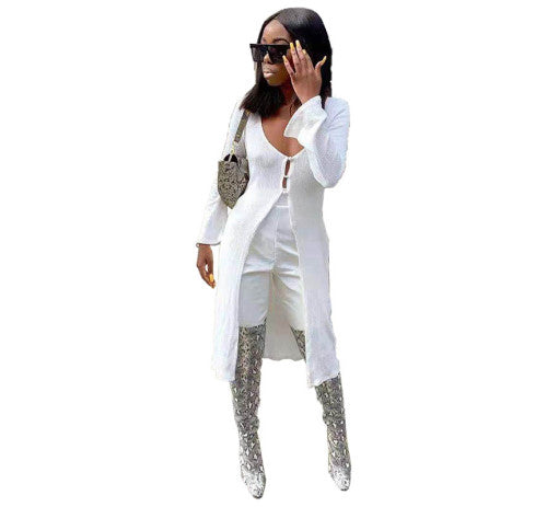 Solid Color Knit Long Cardigan Coat