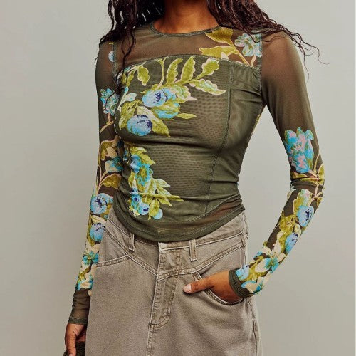 Double Mesh Printed Betty's Garden Top
