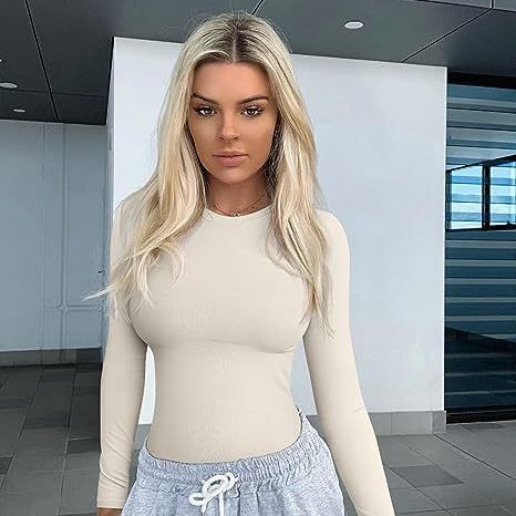 Solid Color Women Blouse Casual Round Neck Long Sleeve Tee