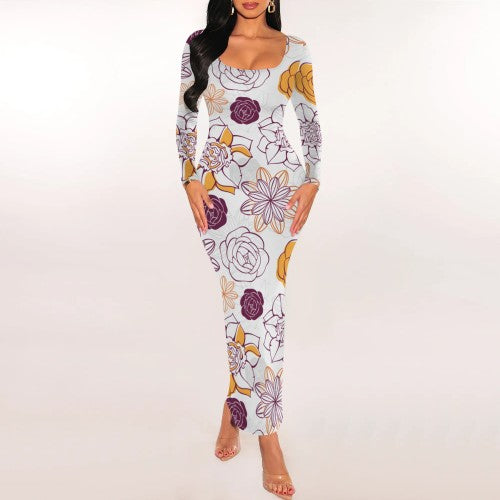 Casual Print U Neck Maxi Dresses