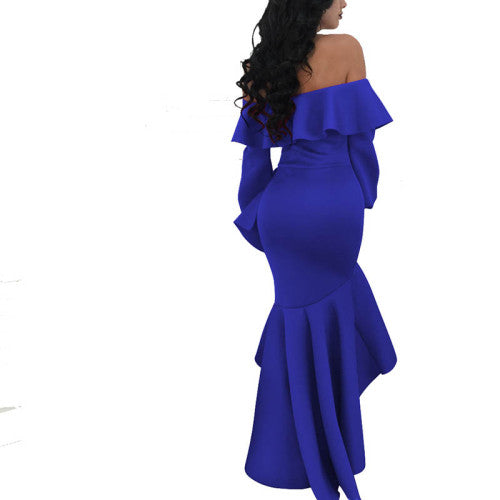 Ruffle Off Shoulder Irregular Bodycon Long Sleeve s Party Maxi Dress