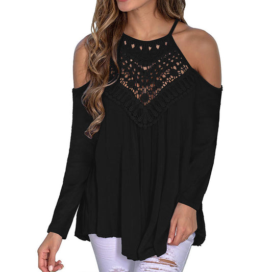 Knitted Printed Off Cold Shoulder Gradient T-Shirt