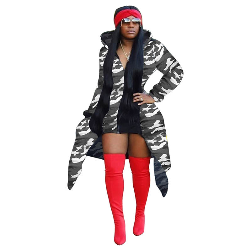 Irregular Printed Hooded Tail Jacket