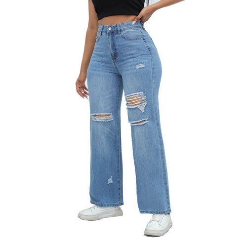Women's Sexy Denim Trousers Street High-Rise Ripped Washed Jeans