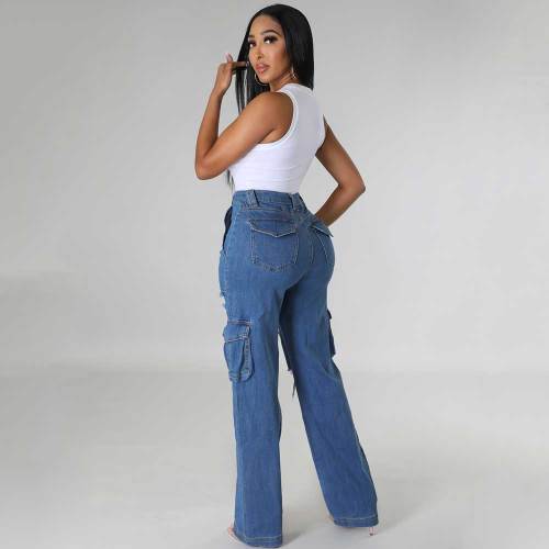 Loose Casual Pants High Waisted Wide Leg Ripped Jeans