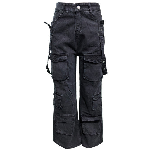 Washed Cargo Pants Straight Jeans with Pocket