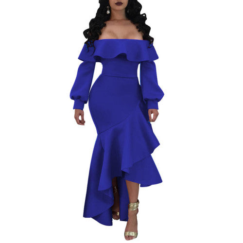Ruffle Off Shoulder Irregular Bodycon Long Sleeve s Party Maxi Dress
