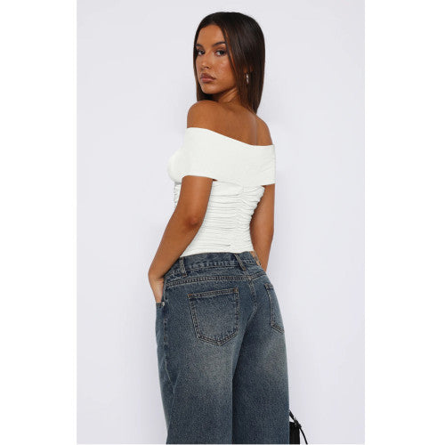 Sexy V-neck Knot Cross-shoulder Pleated T-Bodysuit Tops