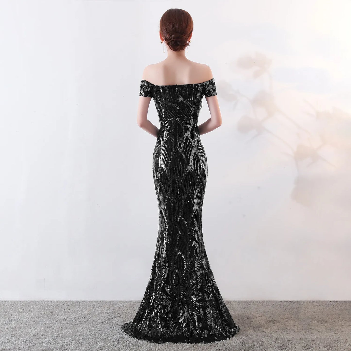 Sequins Off Shoulder Long Evening Dress Women Floor Length Mermaid Maxi Dress Long Prom