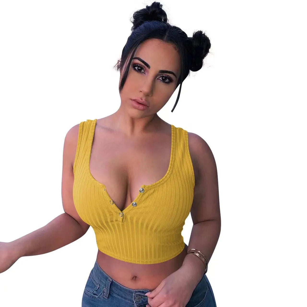 Casual Pit Buttoned Vest Crop Tops