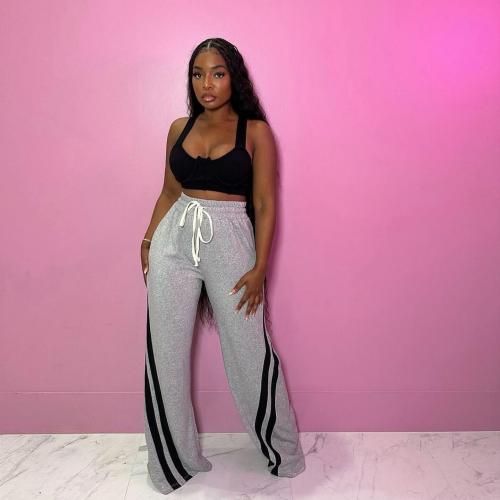 Women's Contrast Color Side Print Casual Drawstring Sweatpants