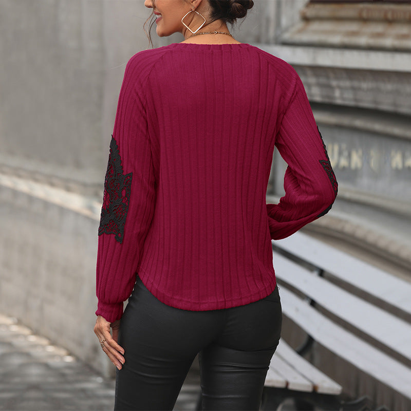 CONTRAST LACE RAGLAN SLEEVE TEE