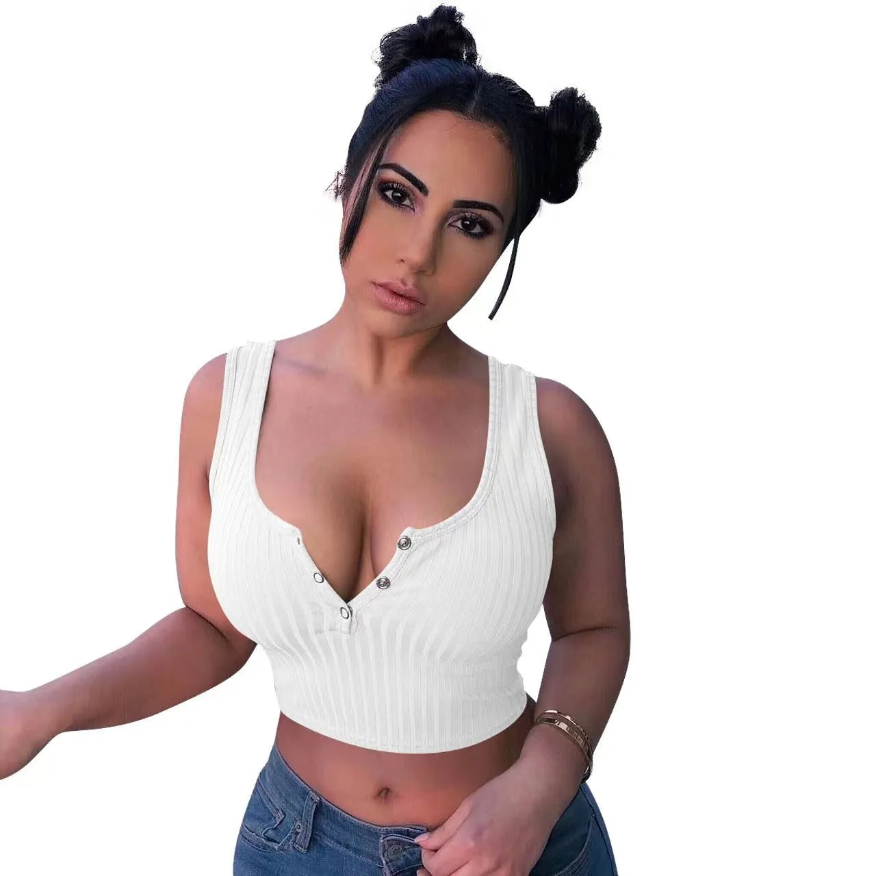 Casual Pit Buttoned Vest Crop Tops