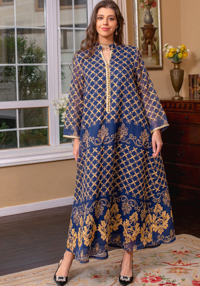Fashion Muslim Abaya Embroidered Dress Dubai Saudi Women's Clothing