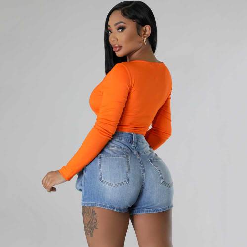 Women's Overalls Three-Dimensional Pockets Stretch Slim Denim Shorts