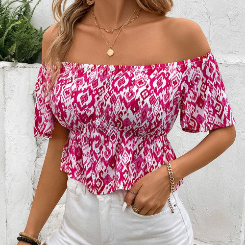 Strapless Short Sleeve Sweet Button Short Shirt