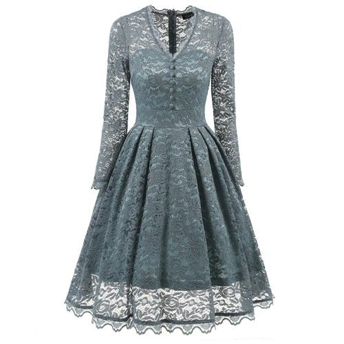 V-Neck Lace Evening Dress