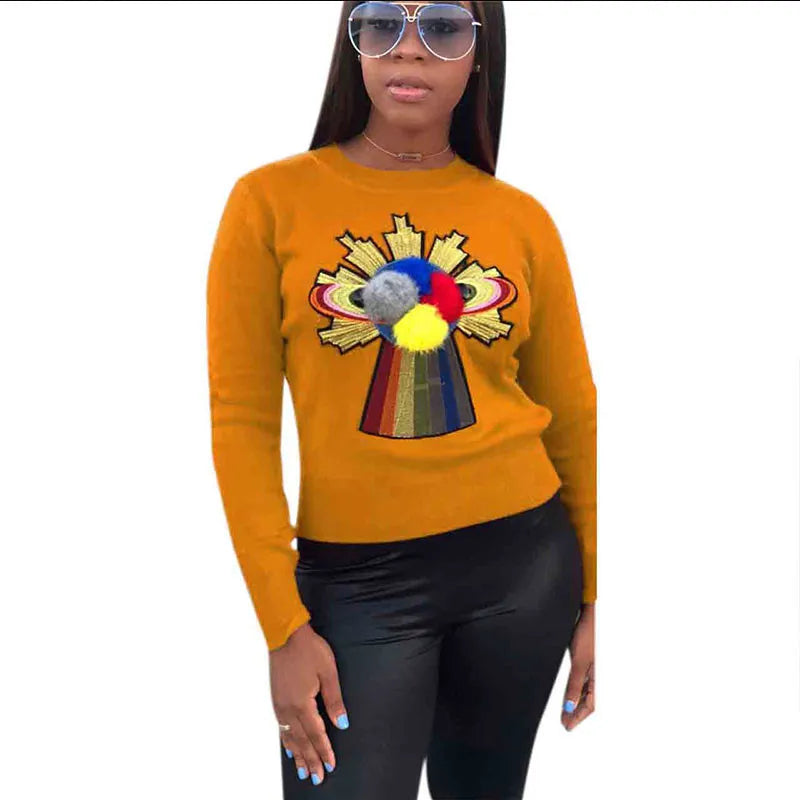 Long Sleeve Patch O-Neck Detailed Sweater