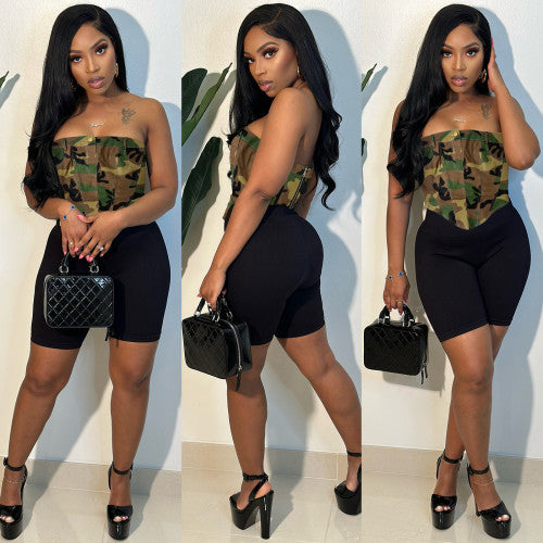 Camouflage Zip Wrap Bandeau Top