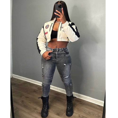Motorcycle-style Stretch Denim Distressed Skinny Jeans