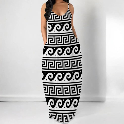 Casual Print Straps V Neck Maxi Dresses