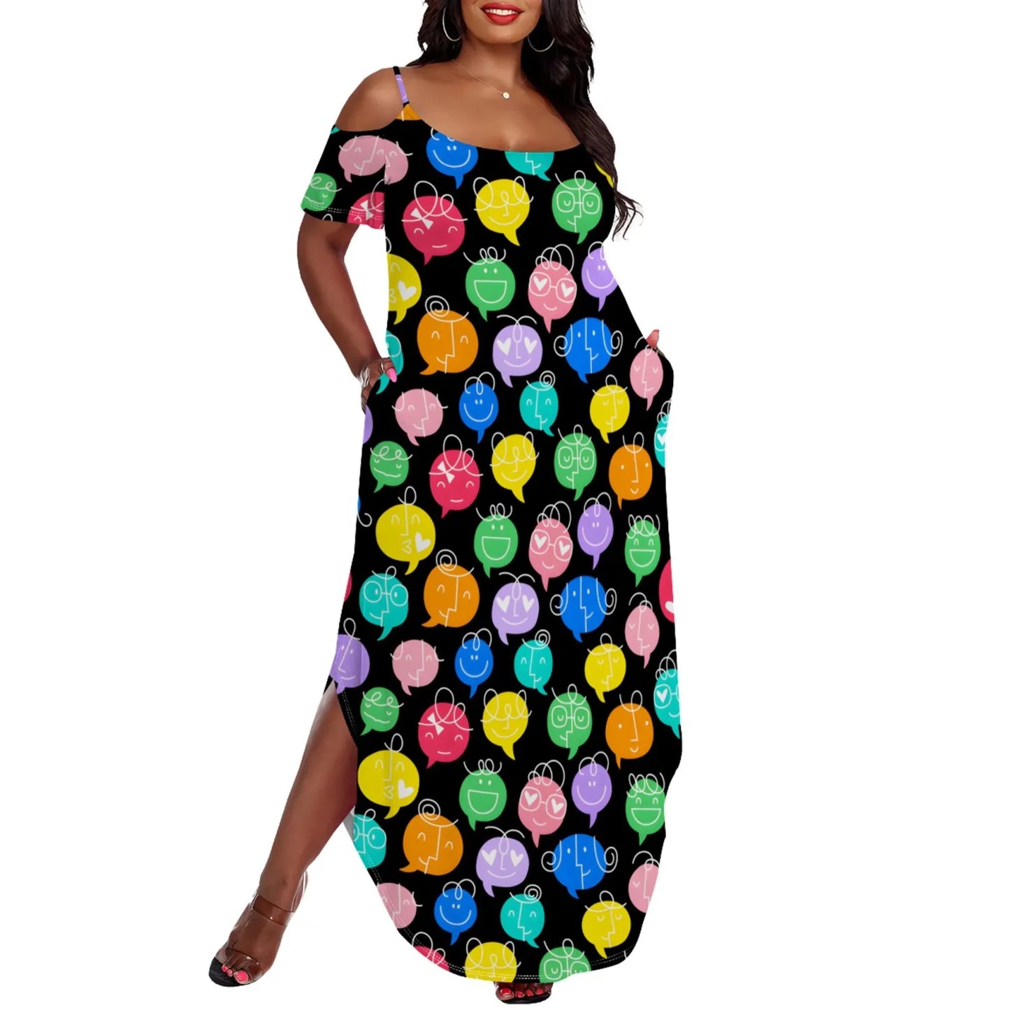 Casual Print Straps Plus Size Maxi Dress
