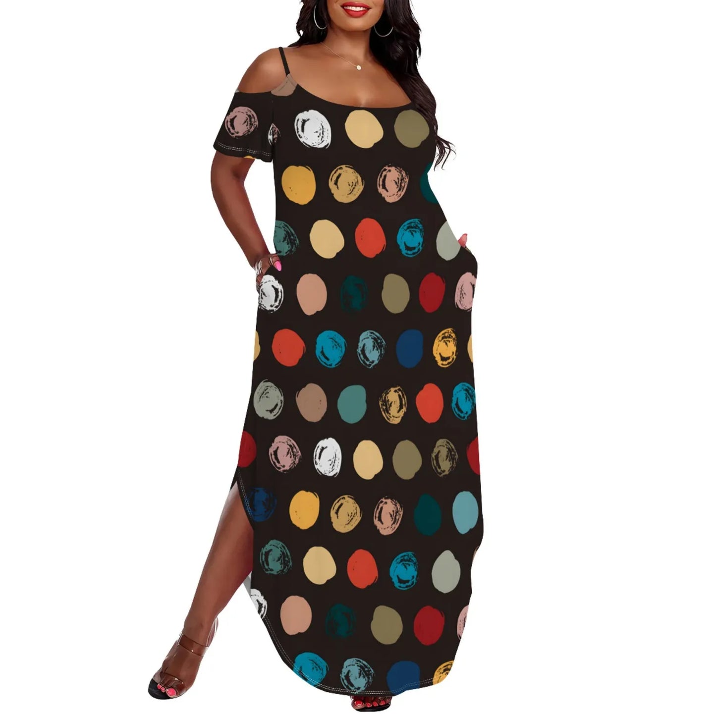 Casual Print Straps Plus Size Maxi Dress