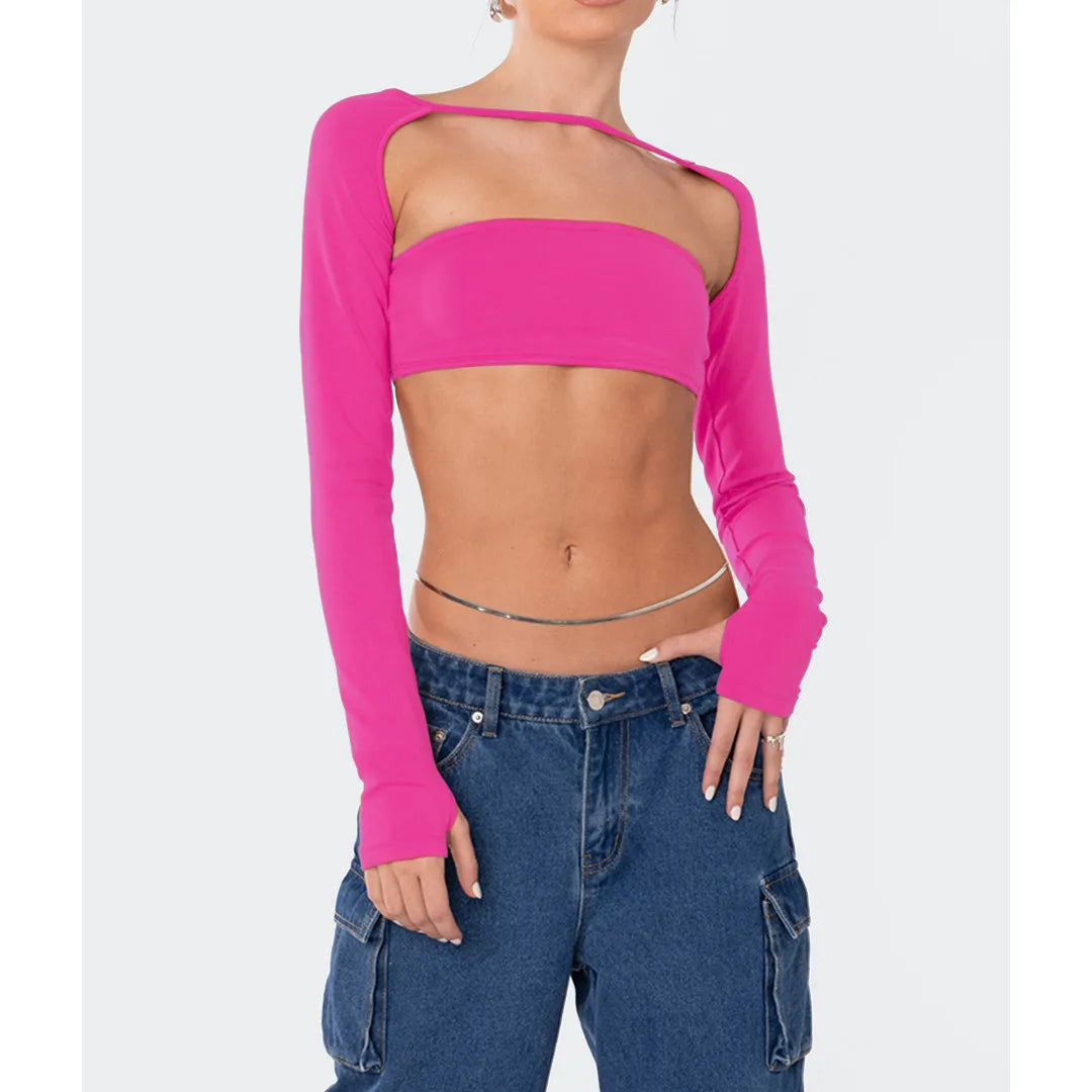 Solid Color Wrapped Top + Long Sleeve Shawl