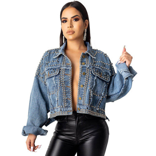 Washed Rivets Denim Cardigan Jacket