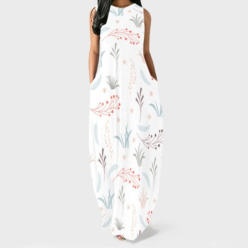 Casual Print Sleeveless O Neck Maxi Dresses