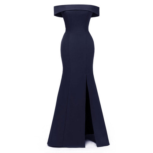 Off Shoulder Split Evening Dress