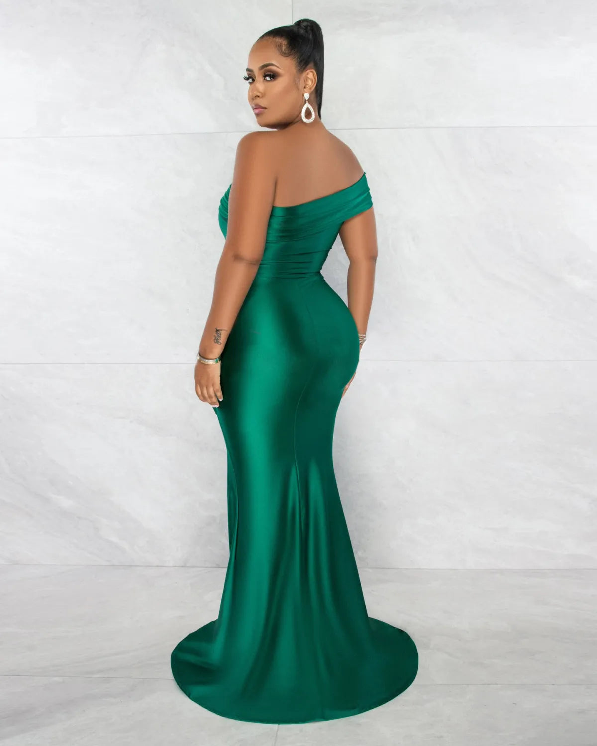 Drape Single Shoulder Side Slit Maxi Dress