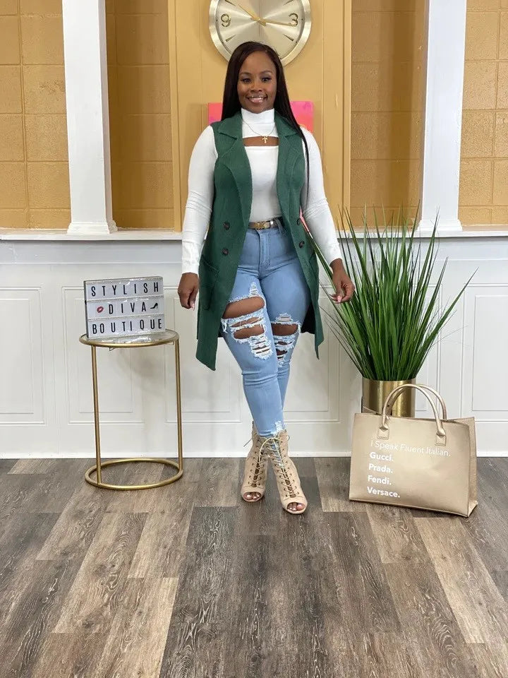 Winter Fall Tops Knitted Breasted Patch Pocket Cardigan Vest