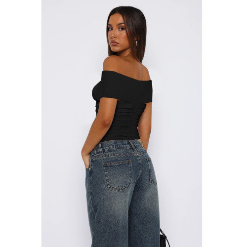 Sexy V-neck Knot Cross-shoulder Pleated T-Bodysuit Tops