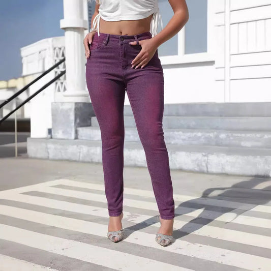Denim Pants Women Washed Skinny Elastic Waist High Waist Jeans
