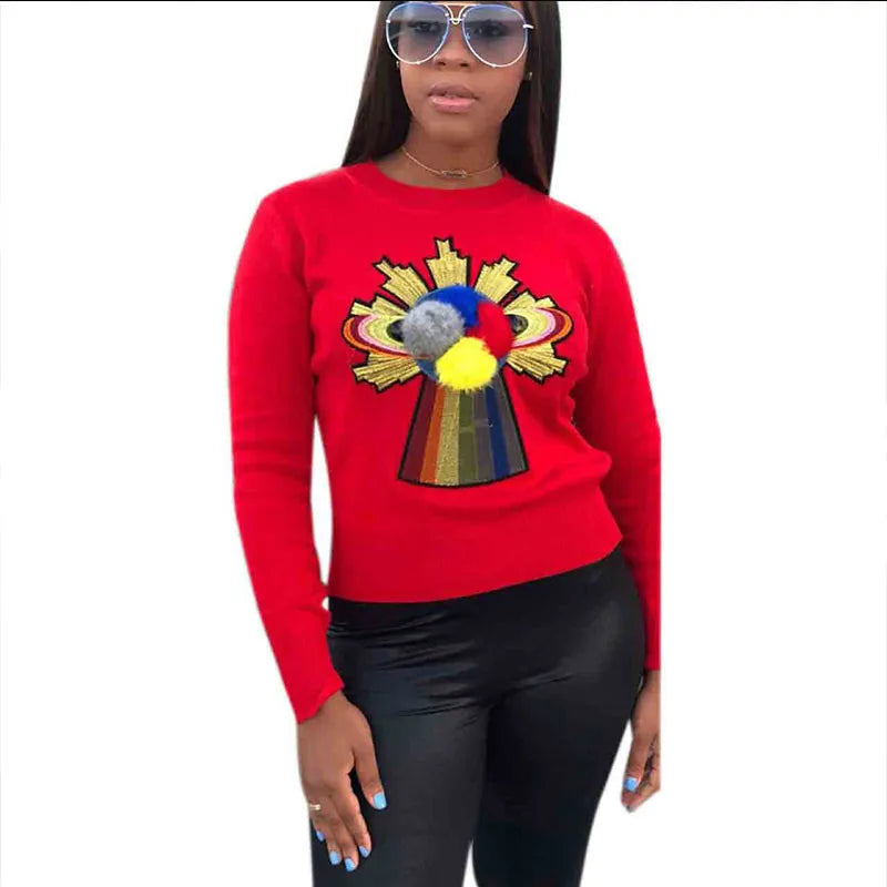 Long Sleeve Patch O-Neck Detailed Sweater