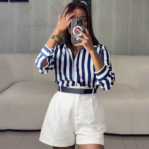 Fashion Versatile Blue Striped Shirt