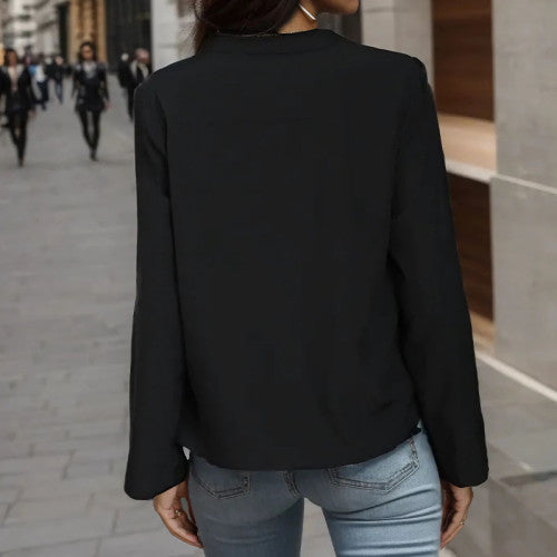 Women's Front Zip V Neck Long Sleeve Loose Casual Top Womens Long Button up Shirts