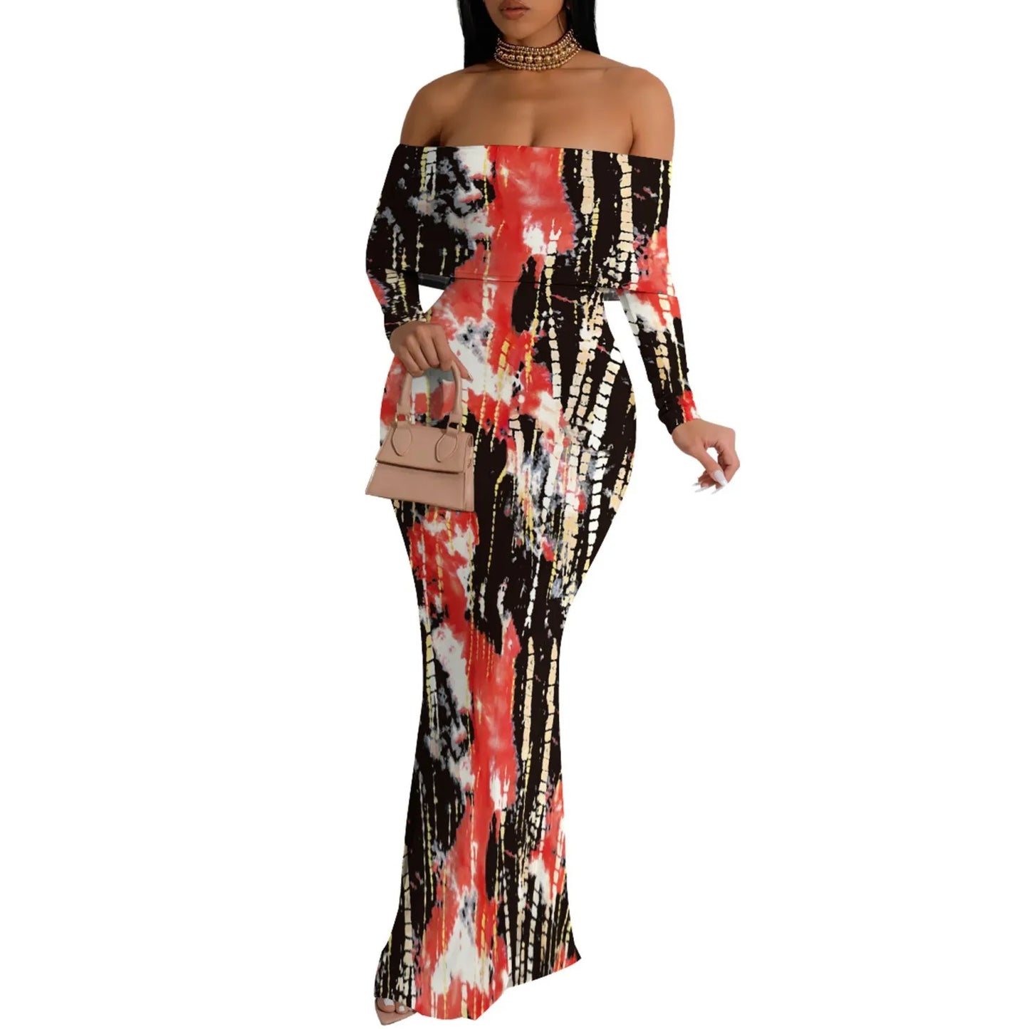 Custom Casual Print Off Shoulder Maxi Dresses