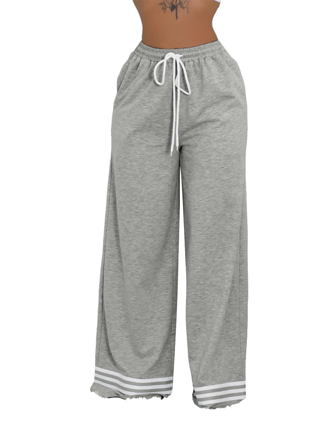 Loose Striped Contrast Wide Leg Trousers With Pocket